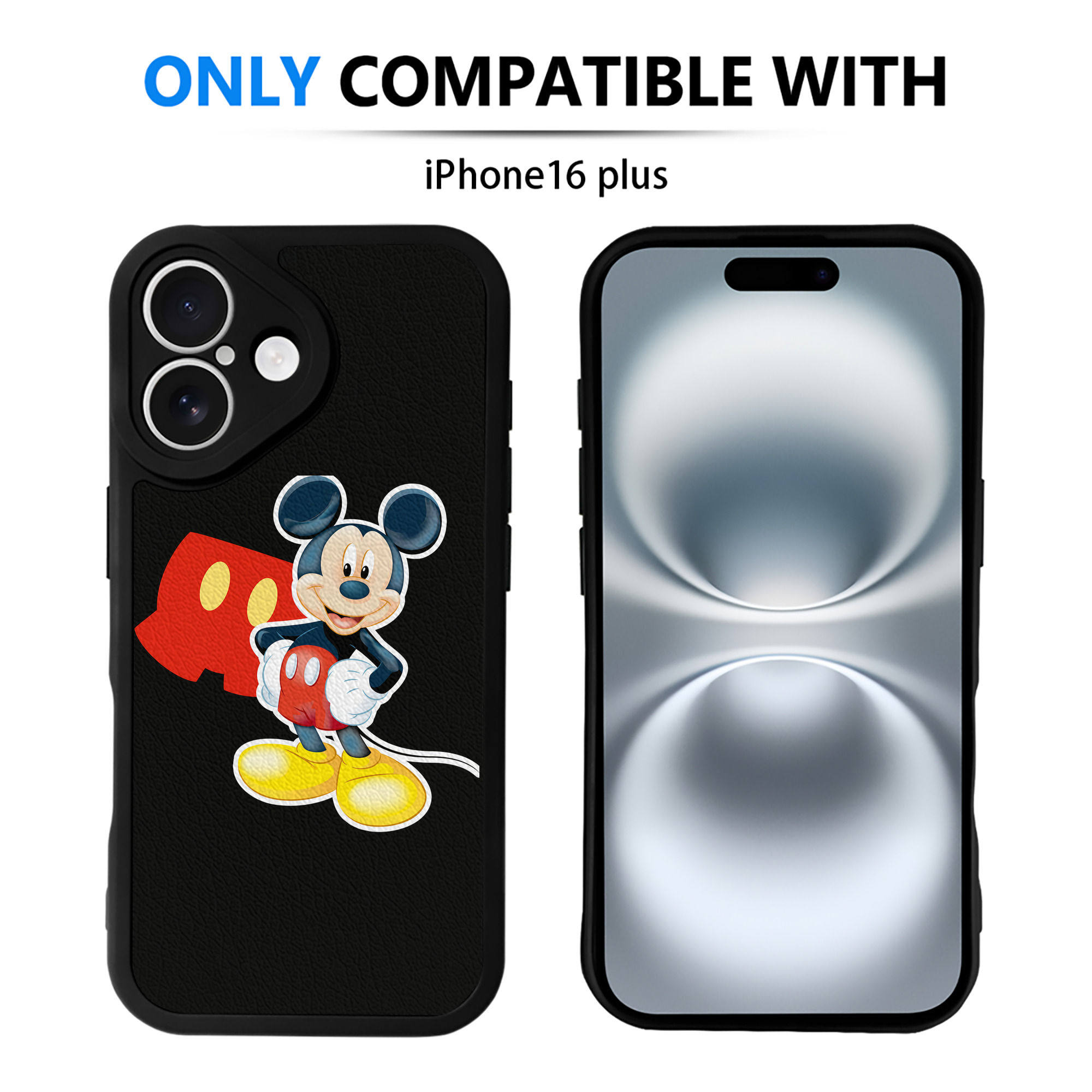 （画像用） ミッキーマウス Mickey Mouse 【iPhone 16シリーズ対応】シリコンスマホケース（レザー調） 材質：シリコン